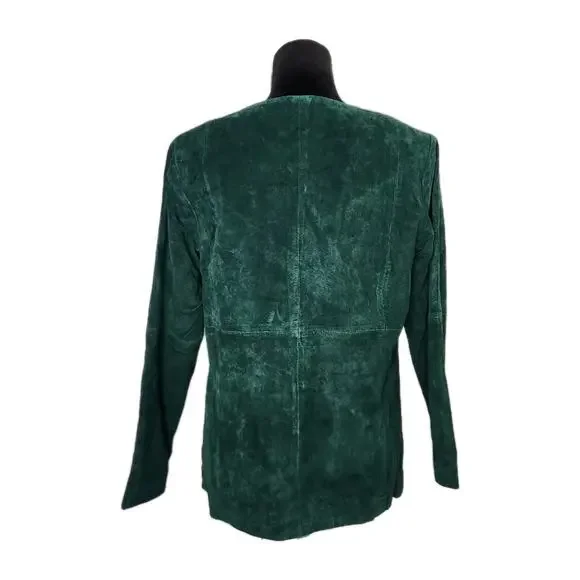 Victor Costa Occasion Vintage Green Suede Leather Beaded Open Front Jacket S - Picture 3 of 8
